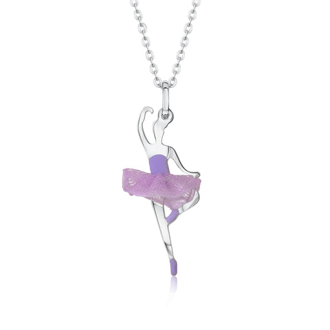 Ballerina Dancer Pendant Necklace in Sterling Silver and Enamel