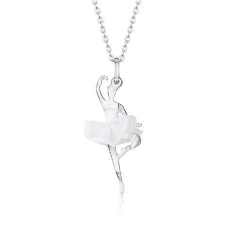 Ballerina Dancer Pendant Necklace in Sterling Silver and Enamel