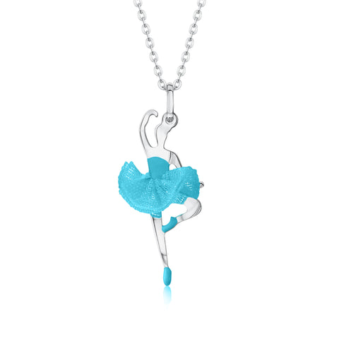 Ballerina Dancer Pendant Necklace in Sterling Silver and Enamel
