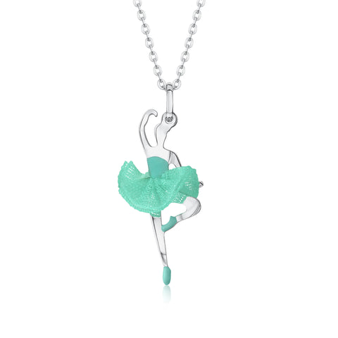Ballerina Dancer Pendant Necklace in Sterling Silver and Enamel