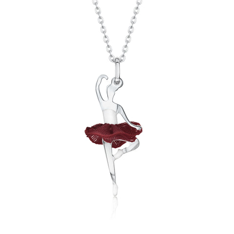 Ballerina Dancer Pendant Necklace in Sterling Silver and Enamel
