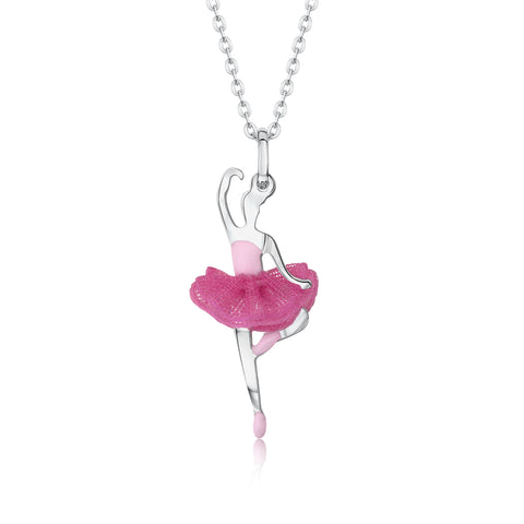 Ballerina Dancer Pendant Necklace in Sterling Silver and Enamel