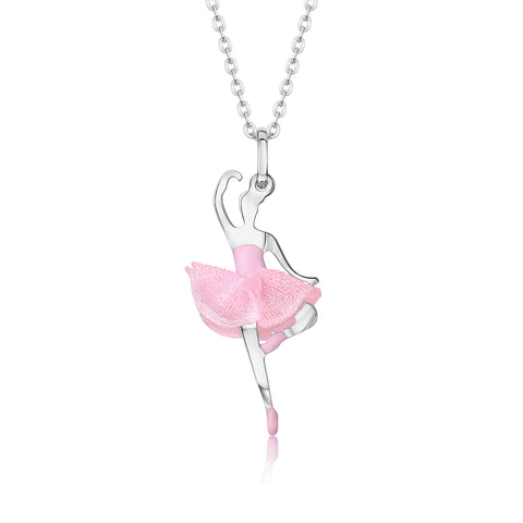 Ballerina Dancer Pendant Necklace in Sterling Silver and Enamel