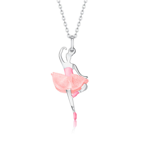 Ballerina Dancer Pendant Necklace in Sterling Silver and Enamel