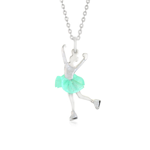 UNICORNJ Childrens Sterling Silver Girl Dancer Skater Necklace Pendant with Enamel 16"