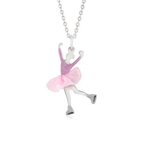 UNICORNJ Childrens Sterling Silver Girl Dancer Skater Necklace Pendant with Enamel 16"
