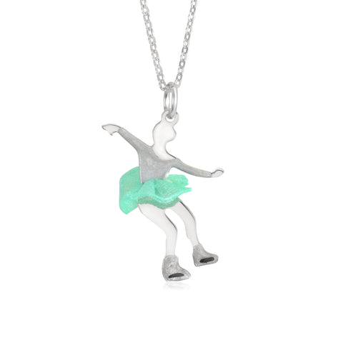 UNICORNJ Childrens Sterling Silver Girl Dancer Skater Necklace Pendant with Enamel 16"