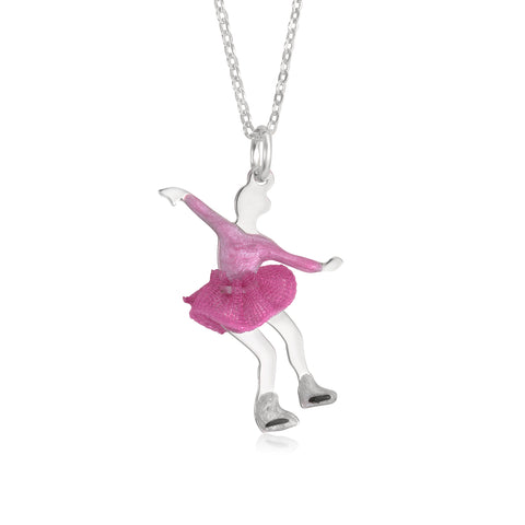UNICORNJ Childrens Sterling Silver Girl Dancer Skater Necklace Pendant with Enamel 16"