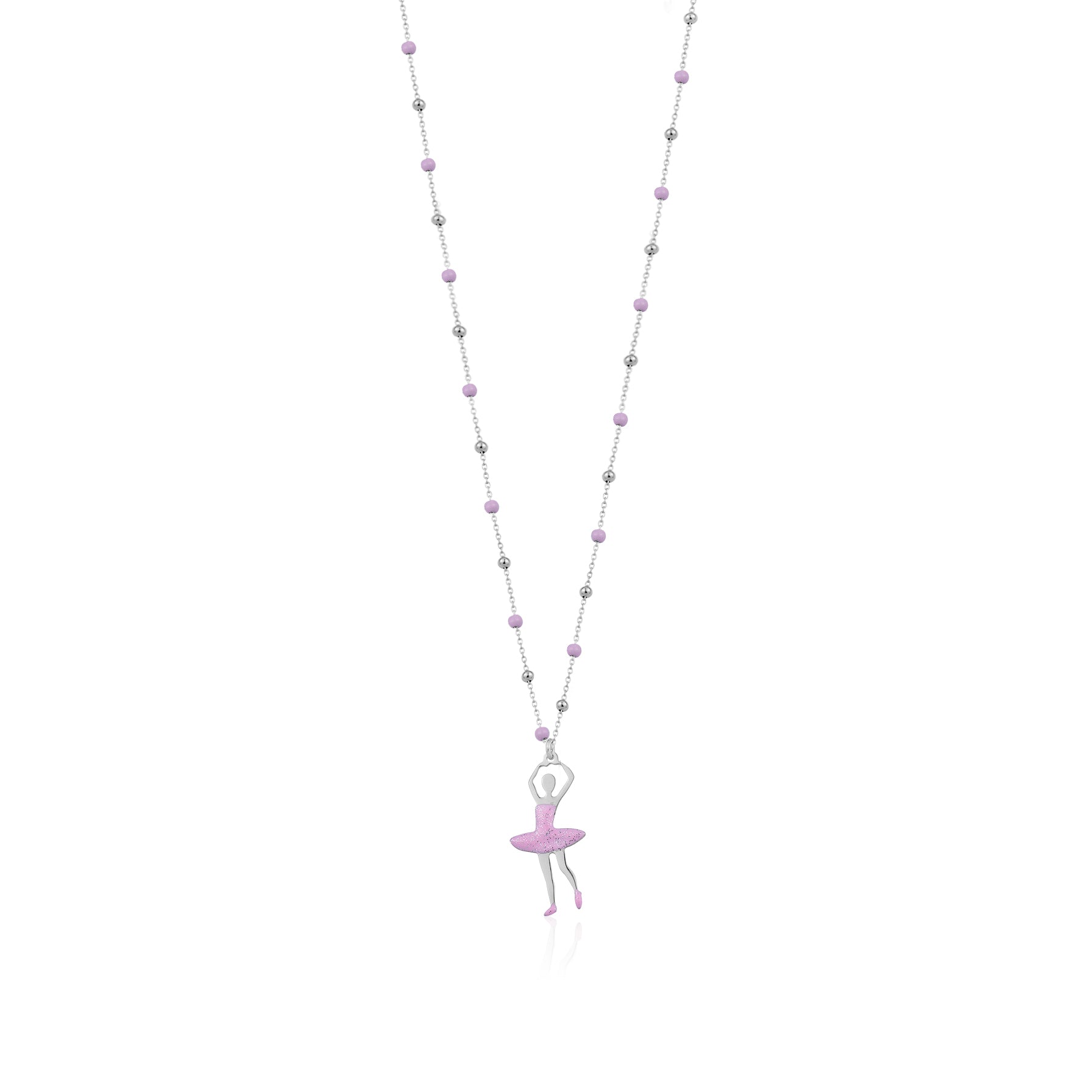UNICORNJ Sterling Silver Ballerina Ballet Dancer Necklace for Girls Dance Recital with Enamel on Beaded Chain 15.5"