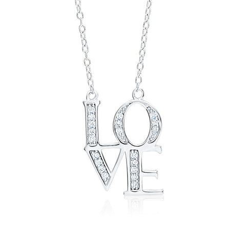 LOVE Necklace Pendant Sterling Silver 925 Yellow Gold Plated with Simulated Diamonds 18 inches