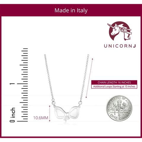 Sterling Silver Rose Gold Plated High Polished Fantasy Bow Pendant Necklace on Rolo Chain 16"