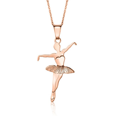 Sterling Silver & Sterling Silver Rose Gold Plated Ballet Dancer Pendant Necklace for Girls on Cable Chain 16 inches