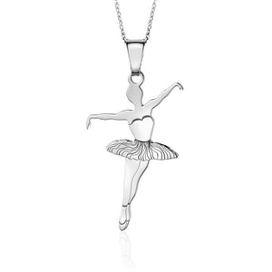 Sterling Silver & Sterling Silver Rose Gold Plated Ballet Dancer Pendant Necklace for Girls on Cable Chain 16 inches