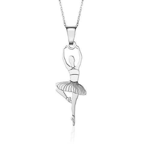 Sterling Silver & Sterling Silver Rose Gold Plated Ballet Dancer Pendant Necklace for Girls on Cable Chain 16 inches