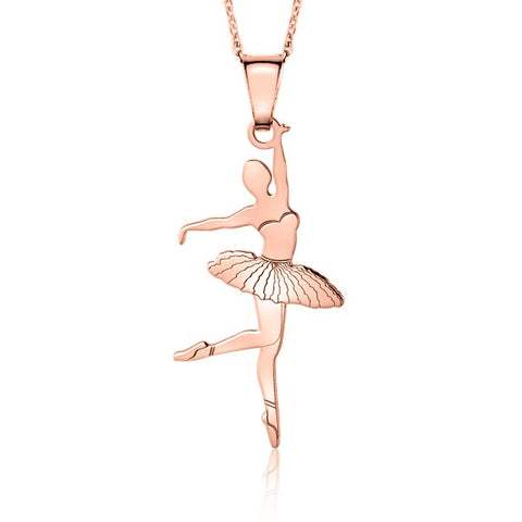 Sterling Silver & Sterling Silver Rose Gold Plated Ballet Dancer Pendant Necklace for Girls on Cable Chain 16 inches
