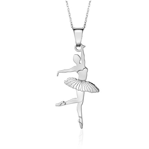 Sterling Silver & Sterling Silver Rose Gold Plated Ballet Dancer Pendant Necklace for Girls on Cable Chain 16 inches