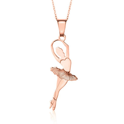 Sterling Silver & Sterling Silver Rose Gold Plated Ballet Dancer Pendant Necklace for Girls on Cable Chain 16 inches