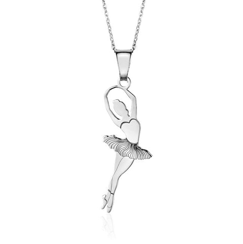 Sterling Silver & Sterling Silver Rose Gold Plated Ballet Dancer Pendant Necklace for Girls on Cable Chain 16 inches