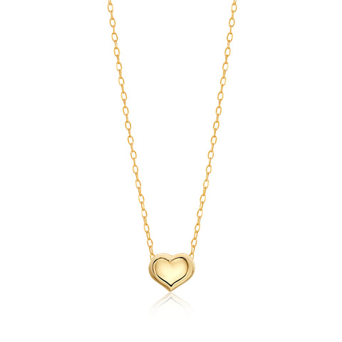 14K Yellow Gold Floating Puff Heart Pendant Necklace Polished Shiny on Cable Chain Italy 17.5"