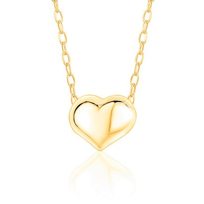 14K Yellow Gold Floating Puff Heart Pendant Necklace Polished Shiny on Cable Chain Italy 17.5"