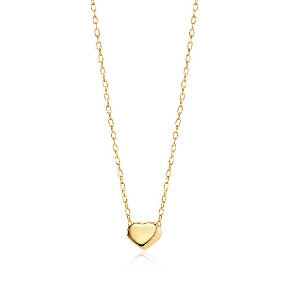 14K Yellow Gold Floating Heart Pendant Necklace Polished Shiny on Cable Chain Italy 17.5"