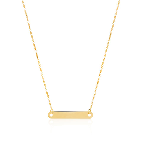 14K Yellow Gold Engravable Personalized Horizontal Bar Pendant Necklace Polished Shiny on Cable Chain Italy