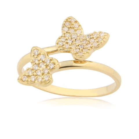 14K Yelllow Gold Double Pavé CZ Butterfly Ring