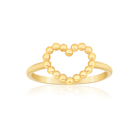 14K Yellow or Rose Gold Beaded Heart Outline Ring