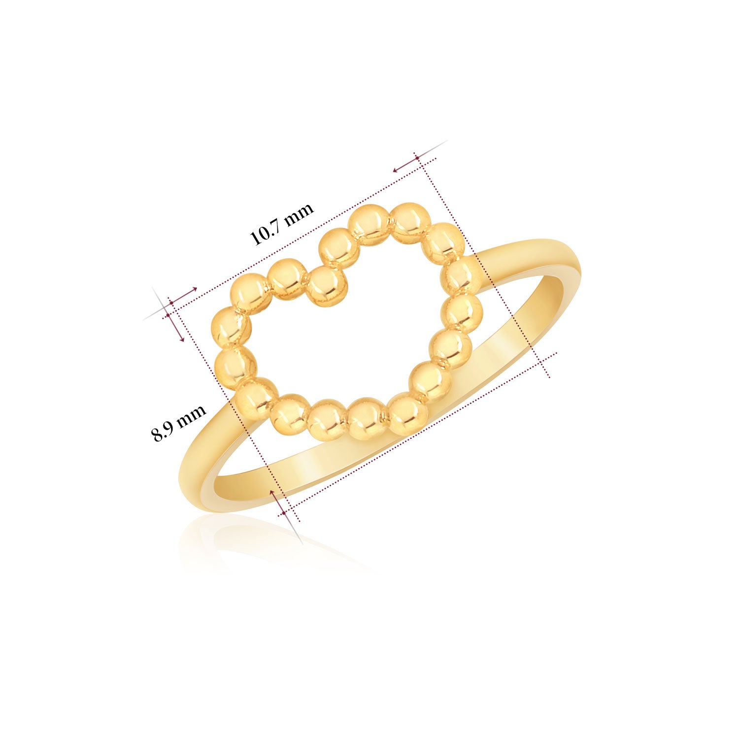 14K Yellow or Rose Gold Beaded Heart Outline Ring