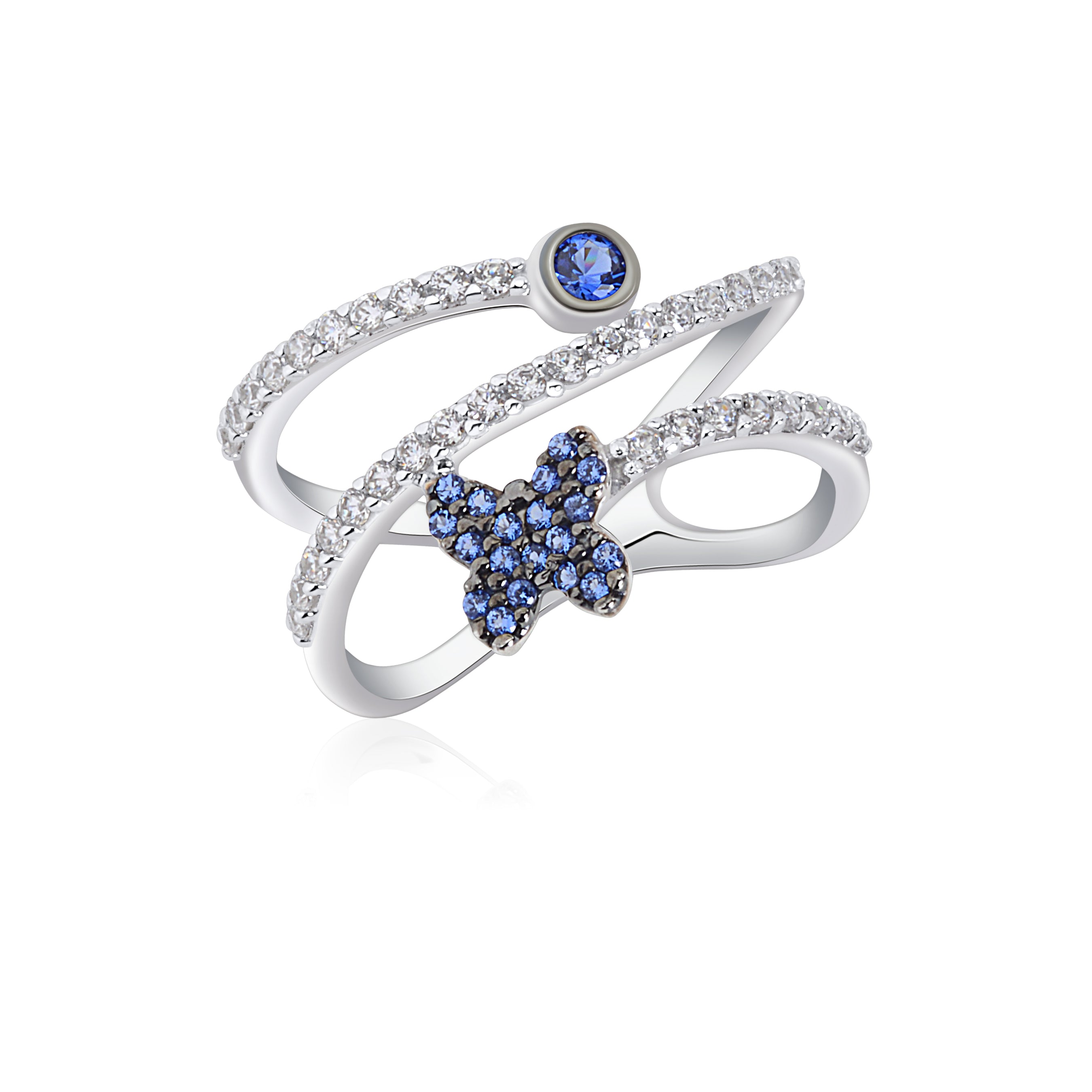 UNICORNJ 14K White Gold Wrap Around Ring with Red Green or Blue Butterfly Accent and Bezel Set CZ Italy