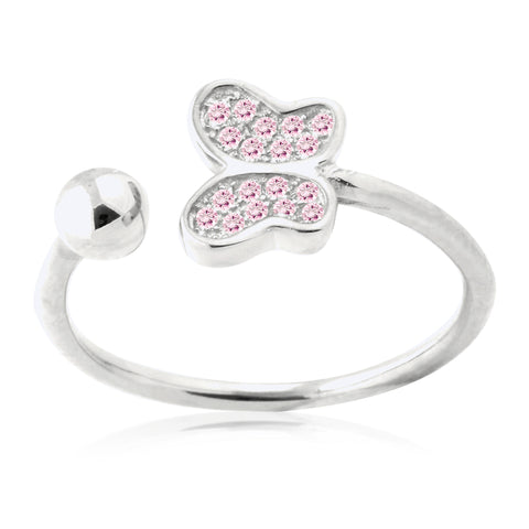 Adjustable Butterfly Ring in Sterling Silver Pavé with CZ Pink or Purple