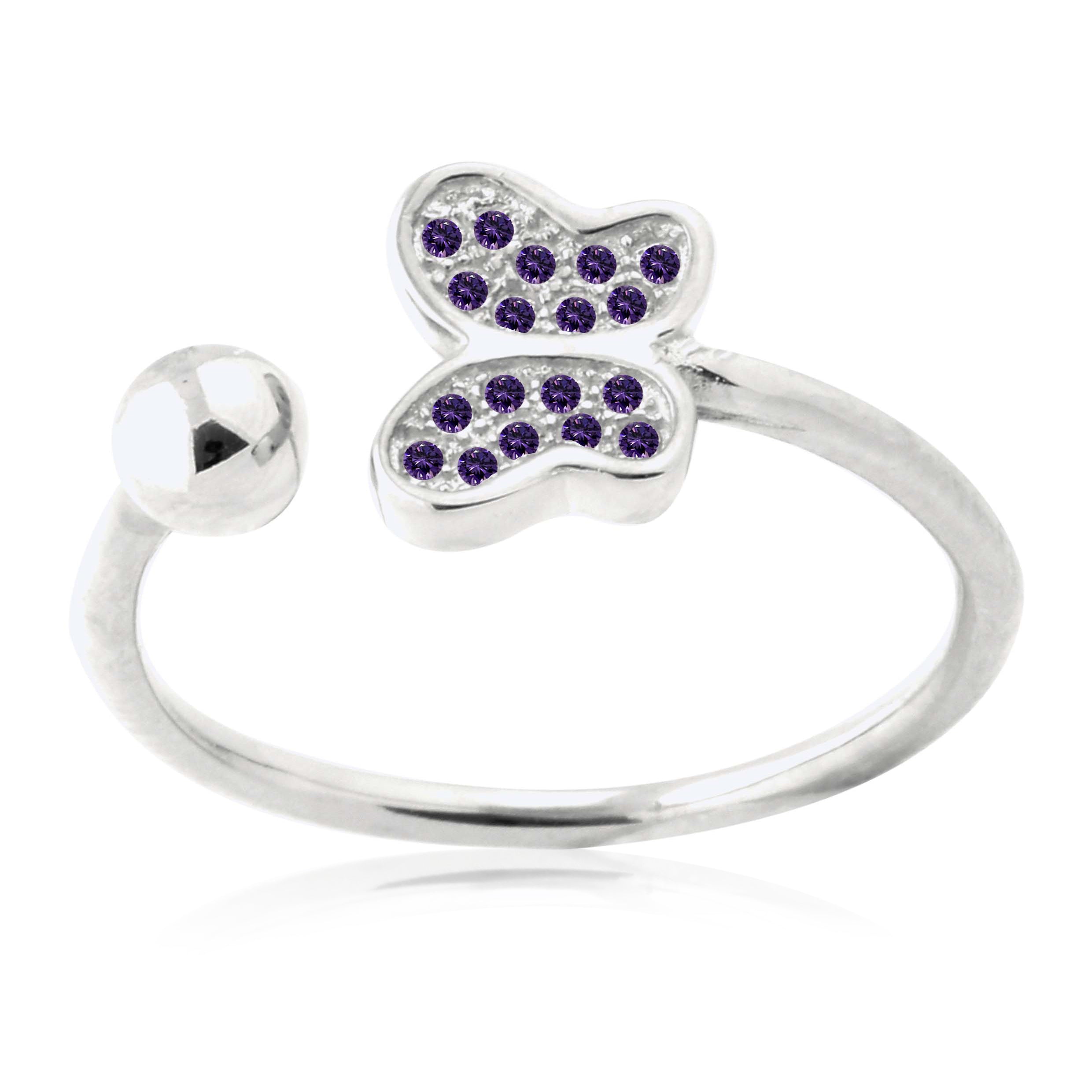 Adjustable Butterfly Ring in Sterling Silver Pavé with CZ Pink or Purple