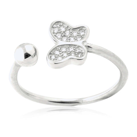 Adjustable Butterfly Ring in Sterling Silver Pavé with CZ Pink or Purple