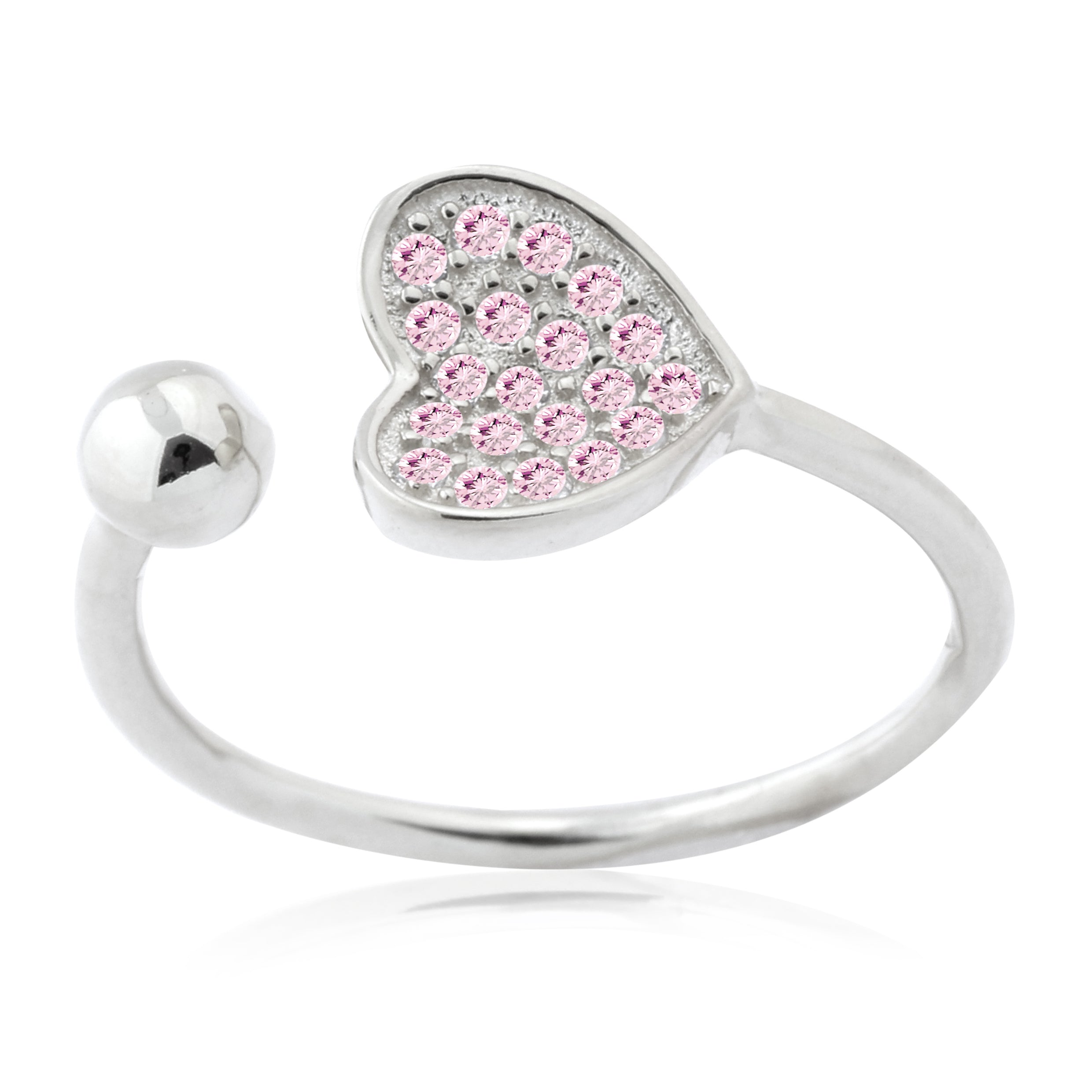 Adjustable Heart Ring in Sterling Silver Pavé with CZ