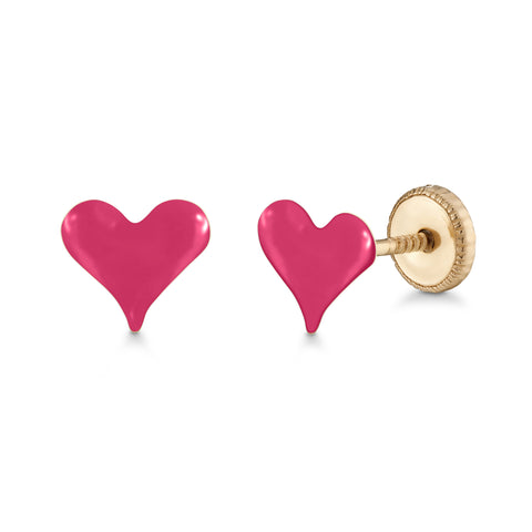 UNICORNJ 14k Yellow Gold Stud Earrings Small Heart with Color Enamel for Girls or Women Screwback