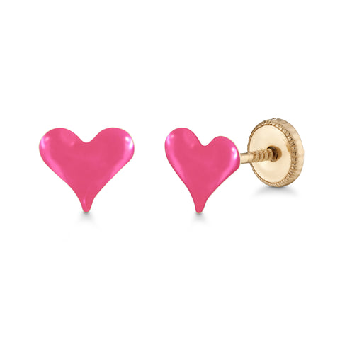 UNICORNJ 14k Yellow Gold Stud Earrings Small Heart with Color Enamel for Girls or Women Screwback