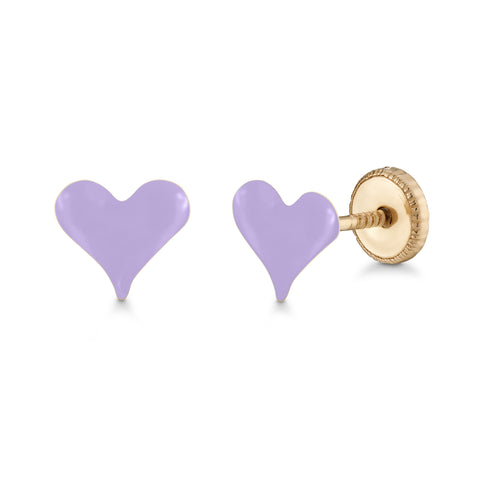 UNICORNJ 14k Yellow Gold Stud Earrings Small Heart with Color Enamel for Girls or Women Screwback