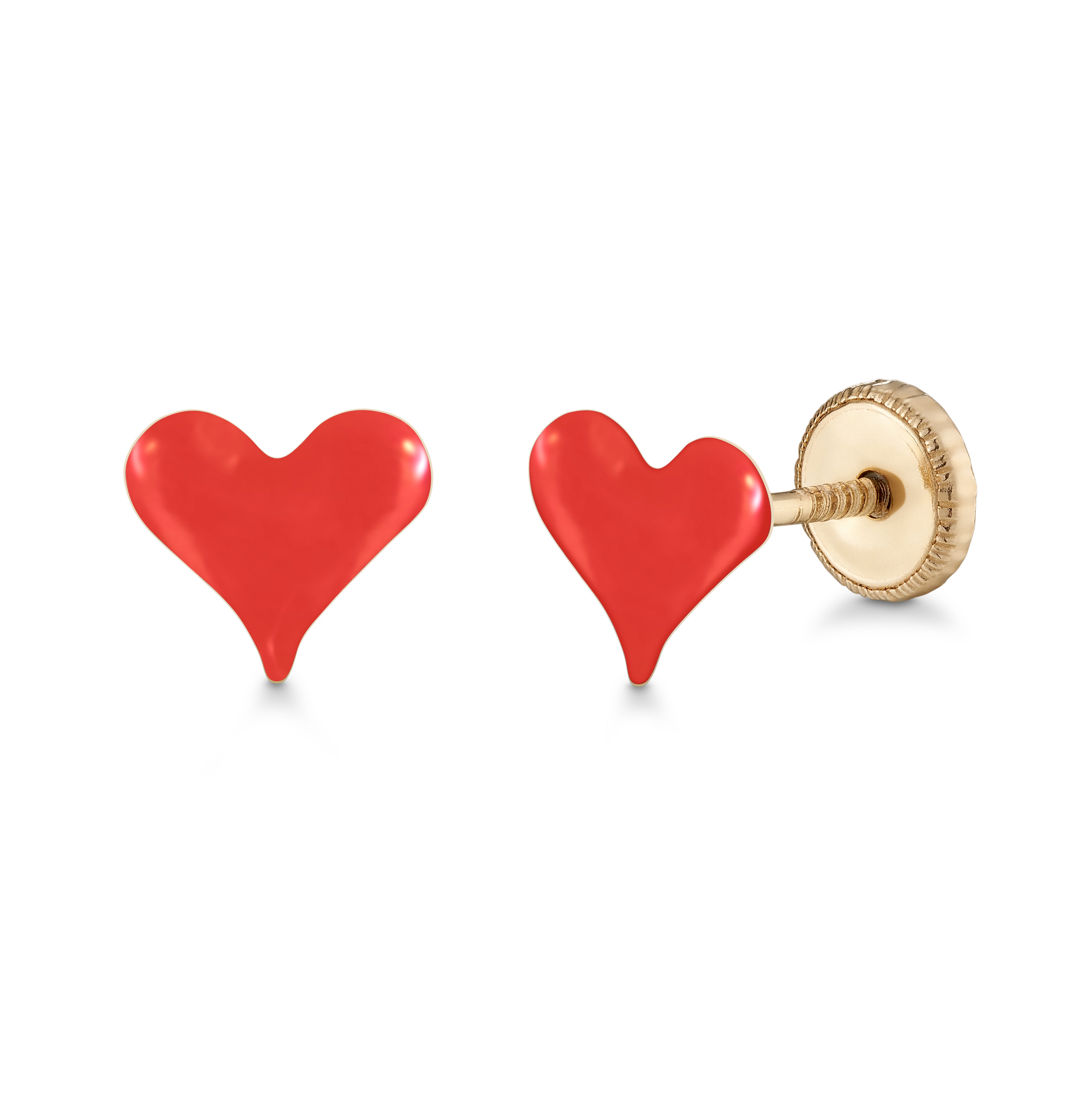 UNICORNJ 14k Yellow Gold Stud Earrings Small Heart with Color Enamel for Girls or Women Screwback