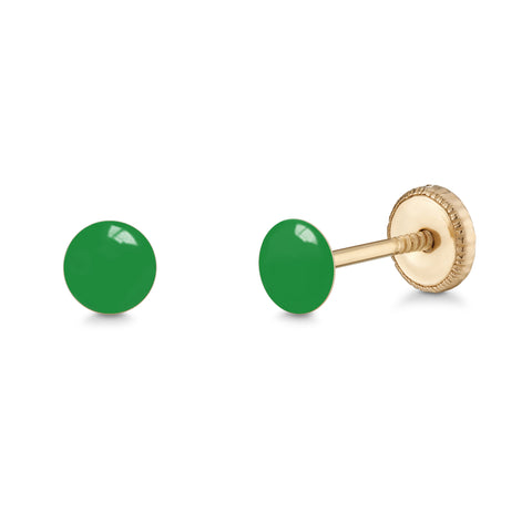 14k Gold Stud Earrings for Women and Girls Round Dot Hand Painted Enamel Colors 4mm Second Piercing Earrings Screwback