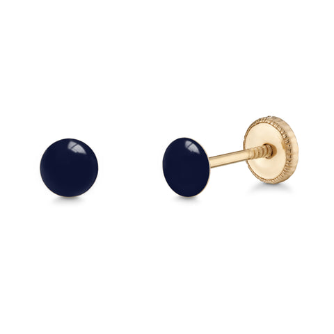14k Gold Stud Earrings for Women and Girls Round Dot Hand Painted Enamel Colors 4mm Second Piercing Earrings Screwback
