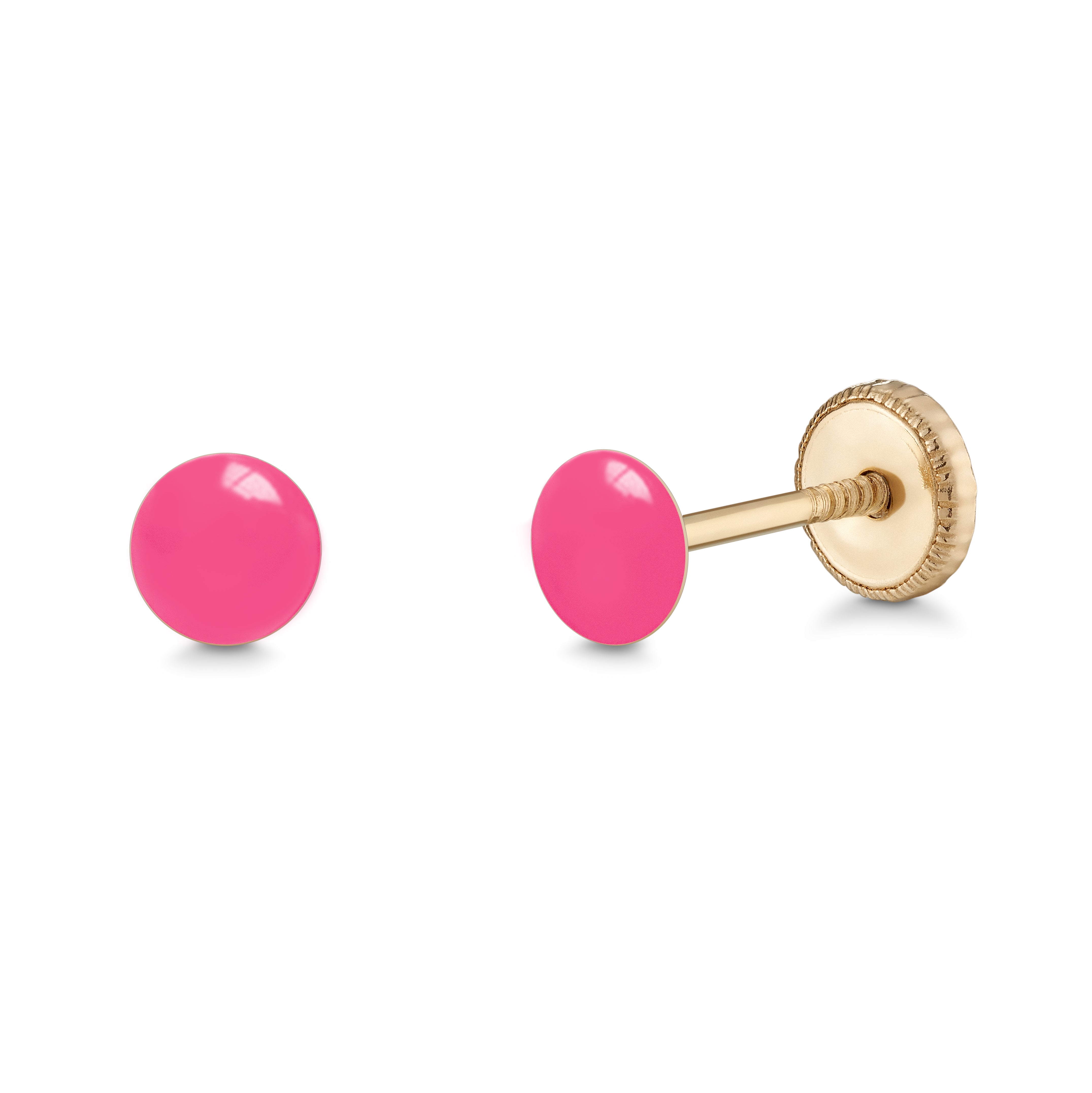 UNICORNJ 14k Yellow Gold Stud Earrings Round Button Dot with Color Enamel for Baby Girls or Women Multiple Piercings Screwback 4mm