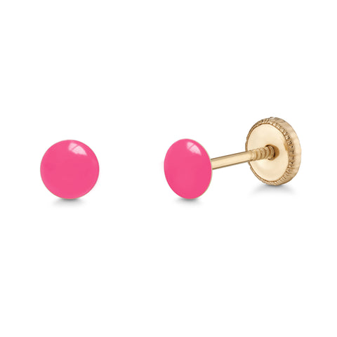 14k Gold Stud Earrings for Women and Girls Round Dot Hand Painted Enamel Colors 4mm Second Piercing Earrings Screwback