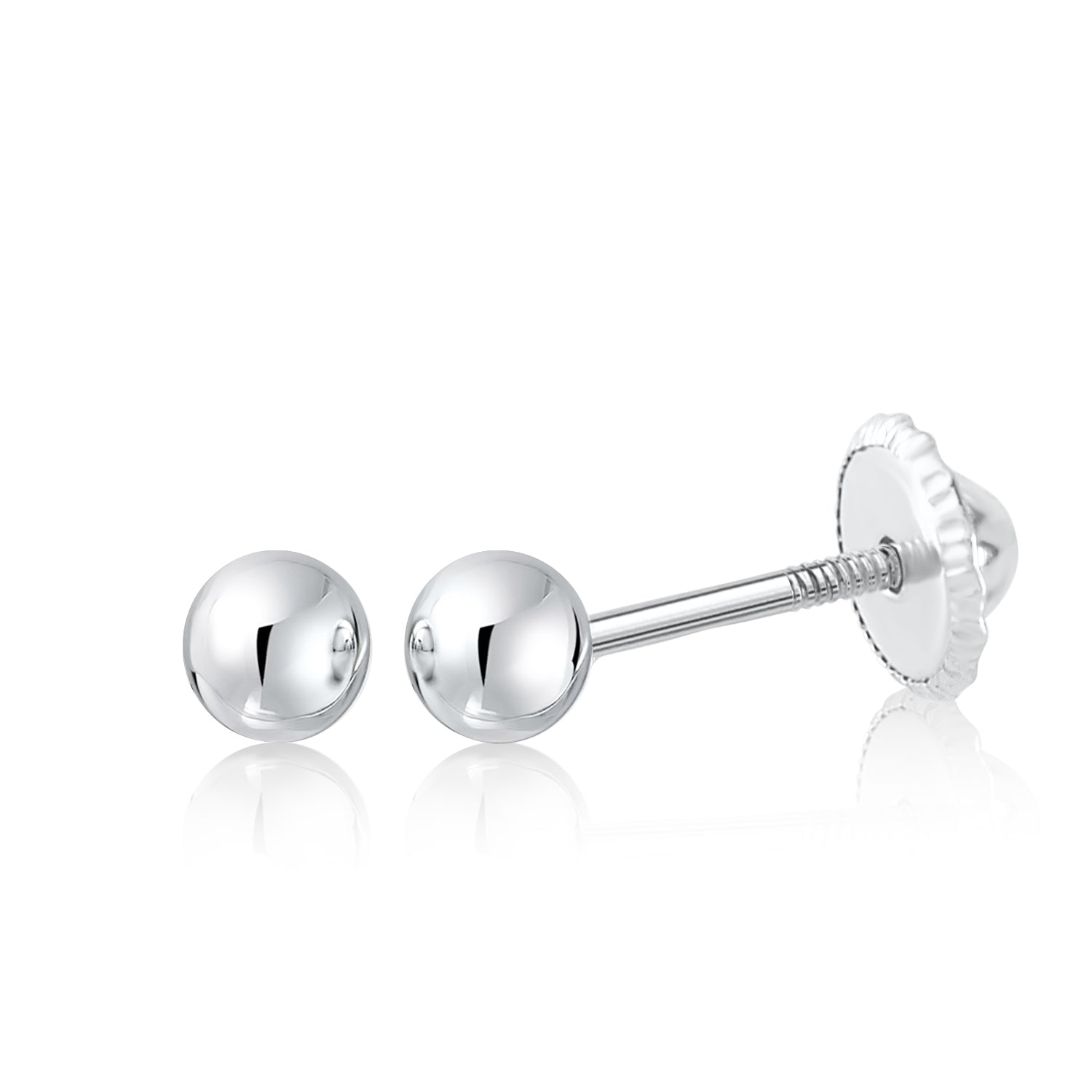 14k Solid Gold Ball Earrings with Flat Covered Back Screwback Shiny Sphere Earring Studs 3mm 4mm 5mm