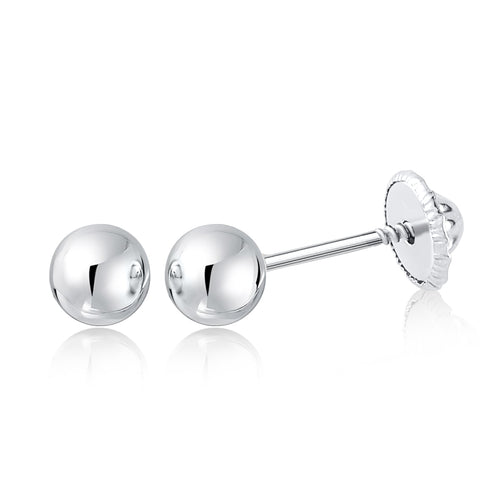 14k Solid Gold Ball Earrings with Flat Covered Back Screwback Shiny Sphere Earring Studs 3mm 4mm 5mm