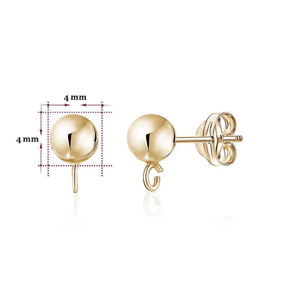 14k Solid Gold Ball Earrings with Flat Covered Back Screwback