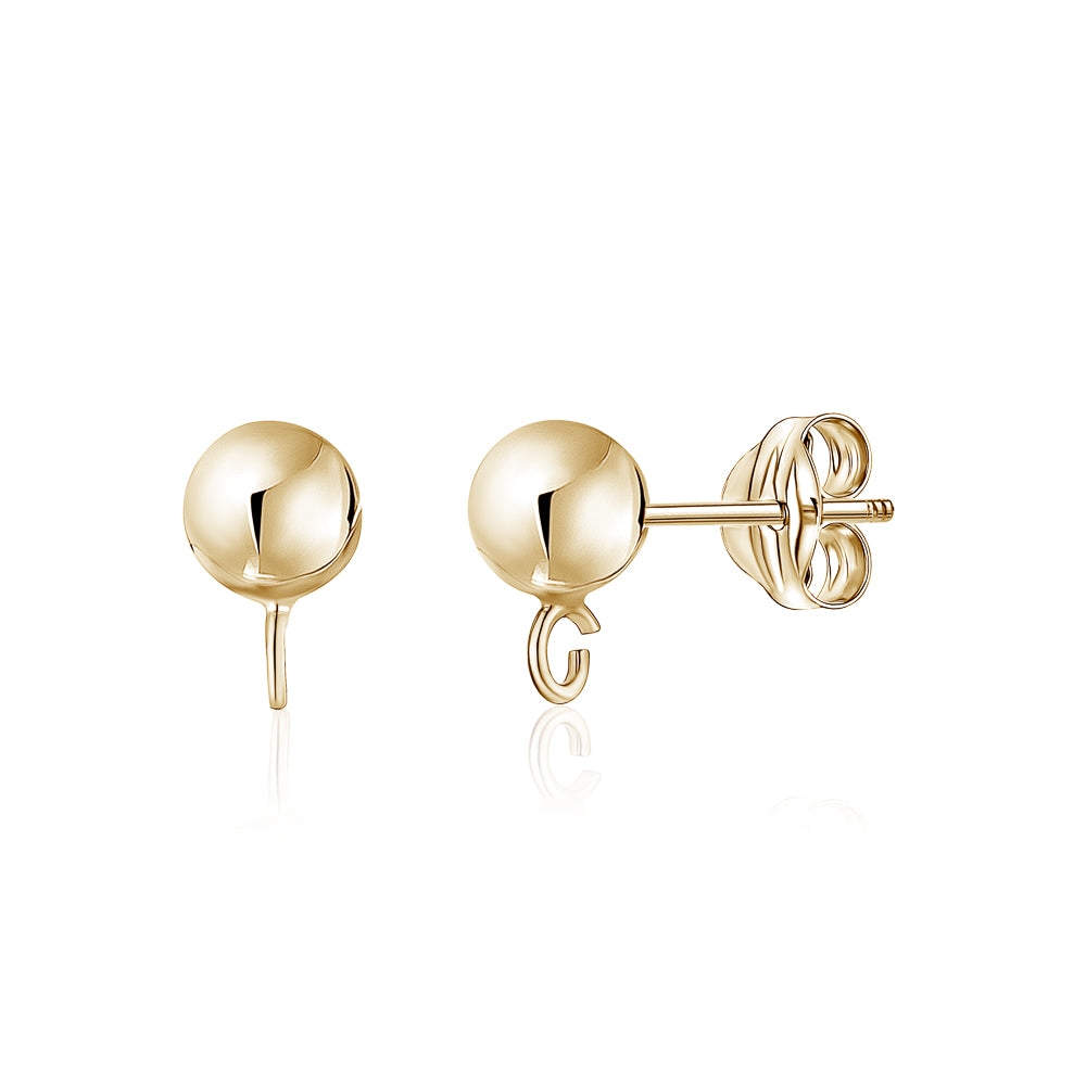 Massete 18K Gold Post Earrings Stud with Ball 4mm & open Bail
