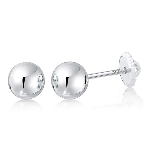 14k Solid Gold Ball Earrings with Flat Covered Back Screwback Shiny Sphere Earring Studs 3mm 4mm 5mm