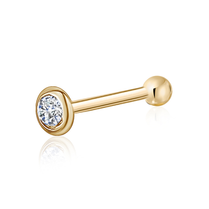 14k solid gold nose bone stud with CZ diamond accent